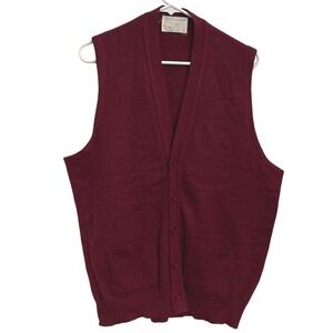 Vintage 80s Lord Jeff Jefflamb Wool Blend Sweater Vest Burgundy Preppy Large